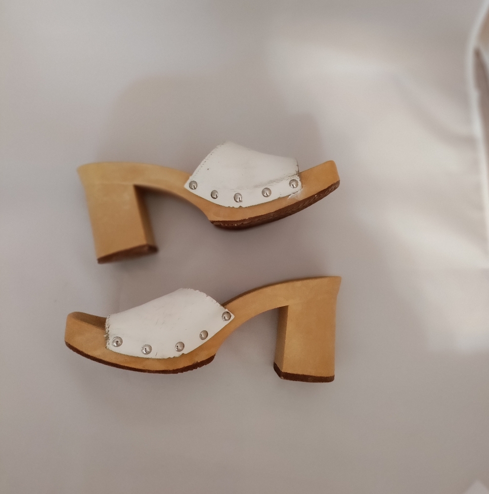 White Clogs with Silver brads.Leather Upper Fun To Wear!